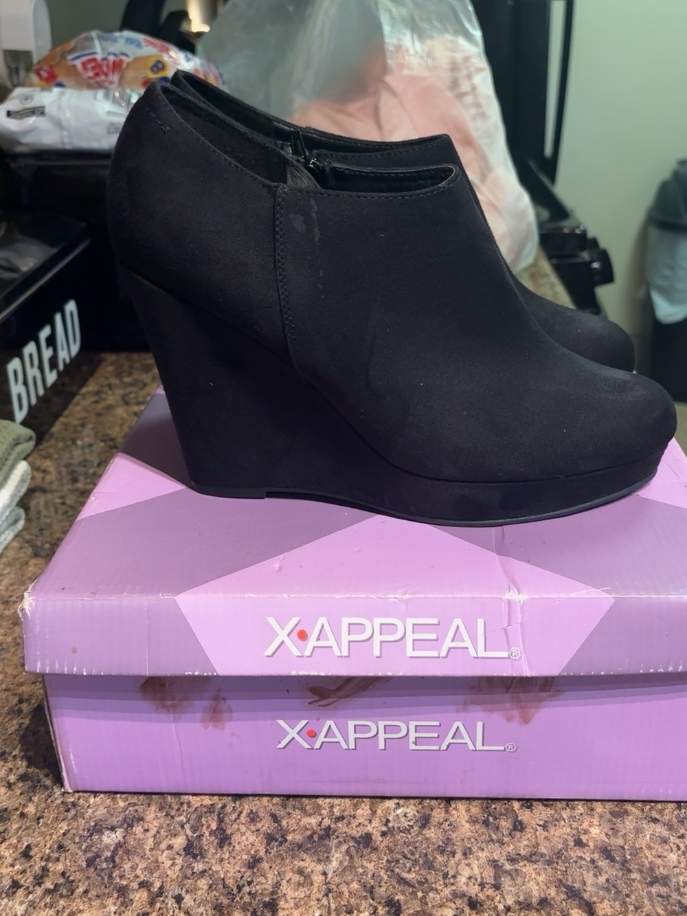 Xappeal Women's Black Suede Wedge Booties